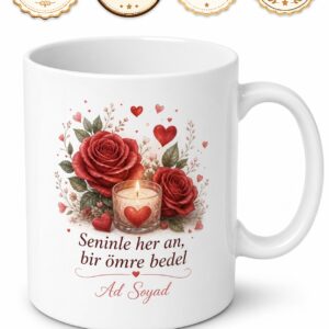 Romantik Kalp Gül Mum Işığı Duygusal Aşk Kupa Bardak Sevgiliye Hediye
