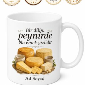 İsimli Peynir Kalıbı Desenli Peynirci Kupası Özel Tasarım Hediye Bardak