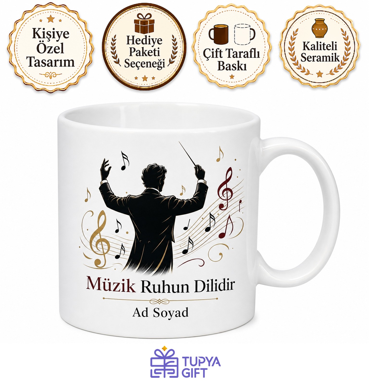 Orkestra Şefi Baget Klasik Müzik Dehası Senkronizasyon Baskılı Porselen Kupa Hediye Bardak
