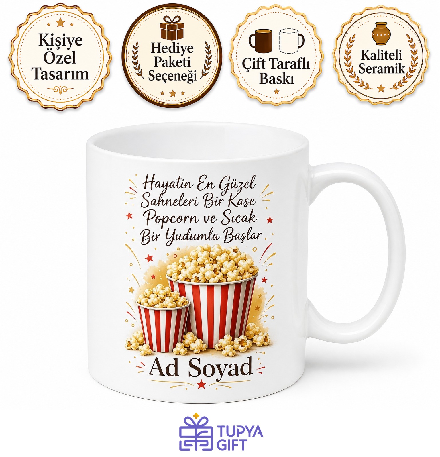 Kişiye Özel Popcorn Keyfi Temalı Kupa Bardak | İsimli Hediye