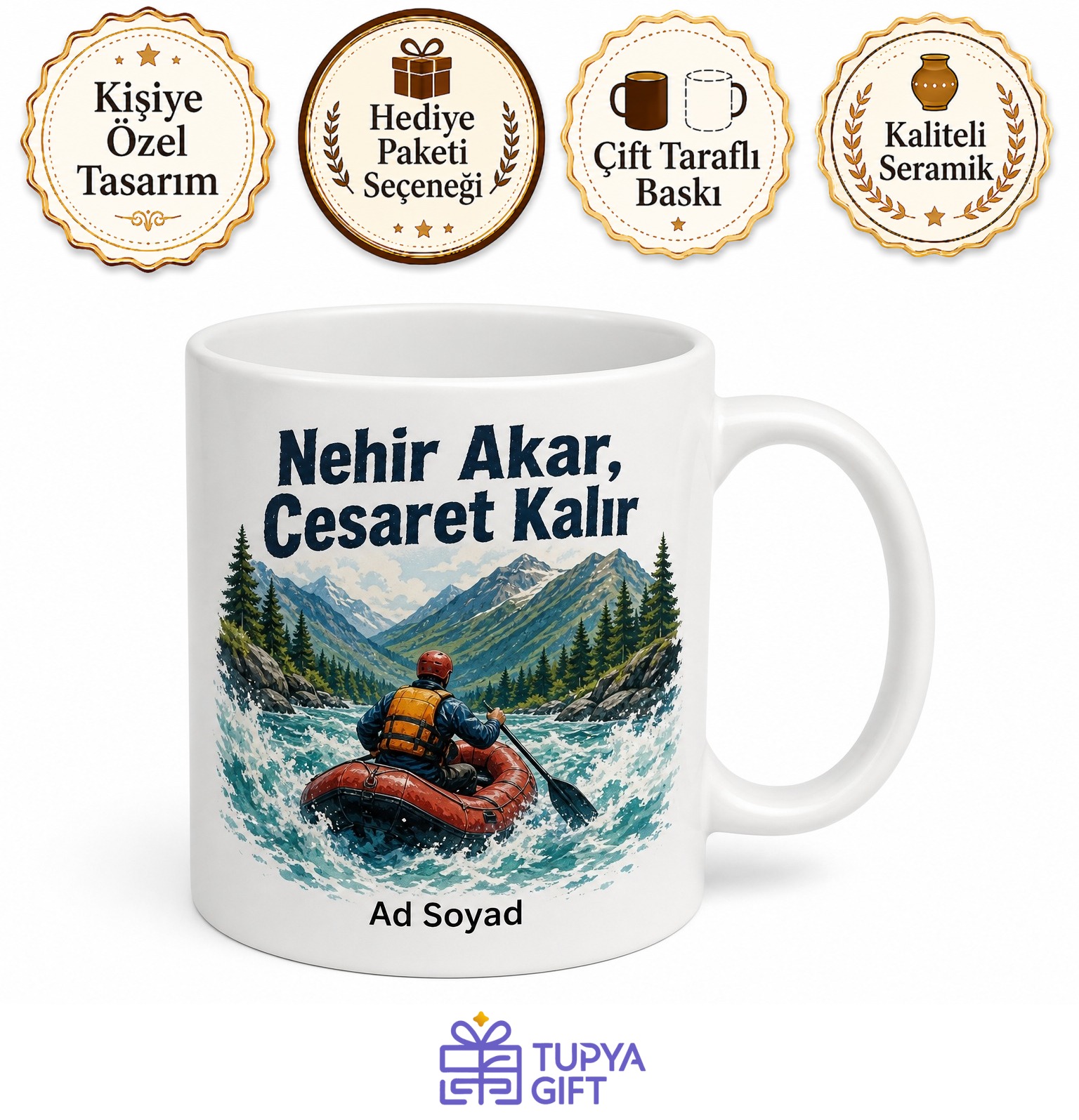 Rafting Sever Temalı Baskılı Kupa Bardak Hediye Porselen Mug