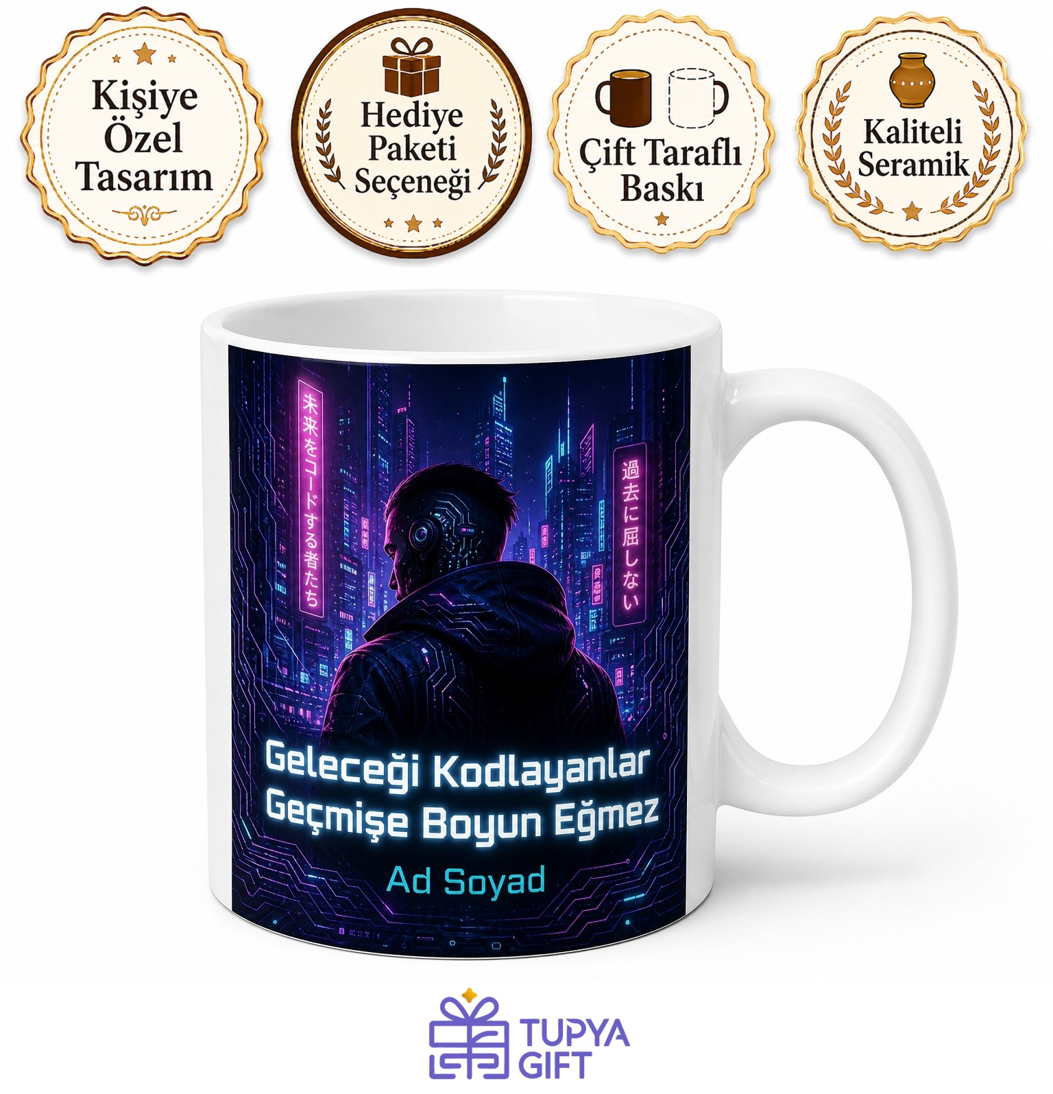 Cyberpunk Neon Şehir Hacker Kültürü Siberpunk Oyuncu Kupası Bardak Hediye