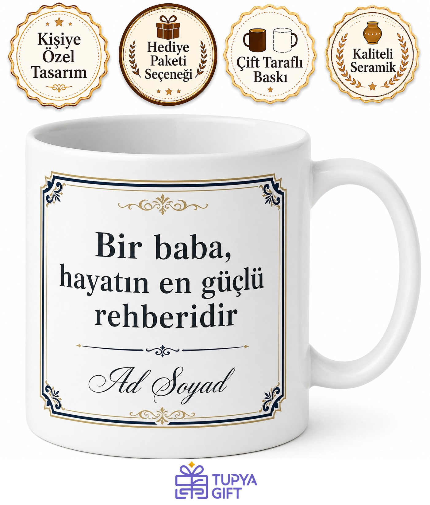 Kayınpeder Hediyesi Klasik Tasarım Baskılı Porselen Kupa Bardak Hediye