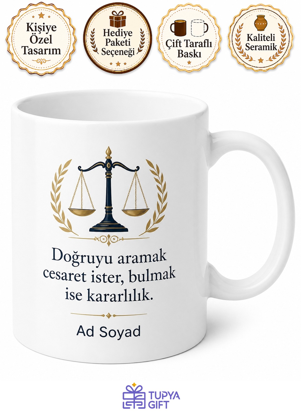 Denetçiye Hediye İsimli Baskılı Kupa Bardak Özel Tasarım Porselen