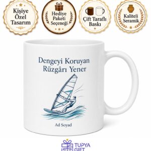 Rüzgar Sörfü Denge Çizimli Esintide Ayakta Kalan Dengeli Kupa Bardak Hediye