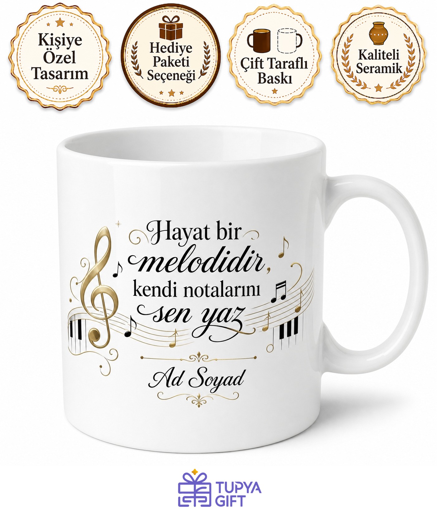Melodi Temalı Baskılı Kupa Bardak Hediye Müzik Severlere Özel Tasarım