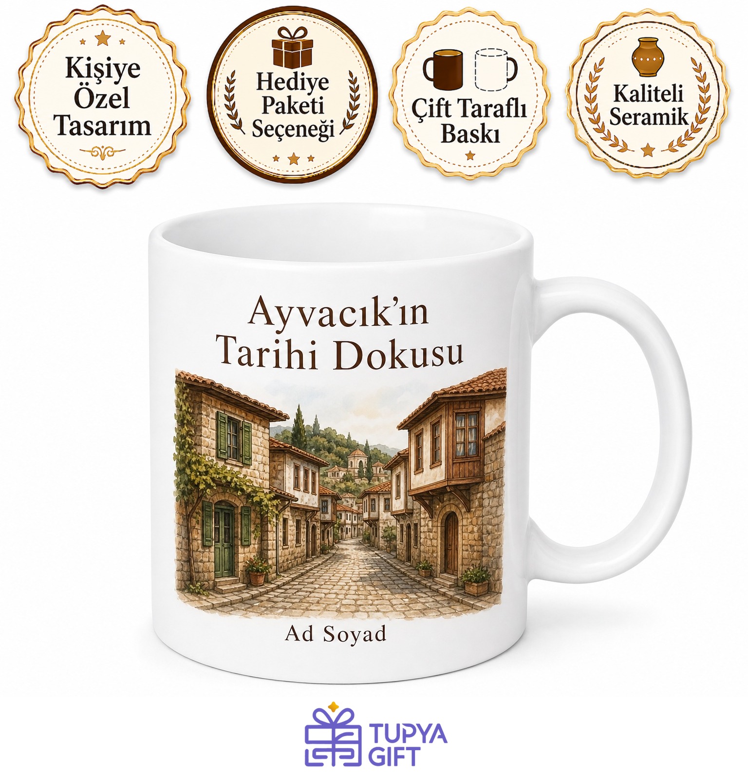 Ayvacık'ın Tarihi Dokusu Çanakkale Hatırası Kupa Bardak Hediye