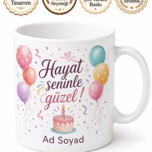 Kişiye Özel Doğum Günü Hediye Kupa Bardak İsimli Özel Tasarım Hediye