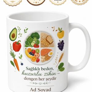 Dengeli Beslenme Temalı Baskılı Kupa Bardak Diyetisyen Hediye Porselen Mug