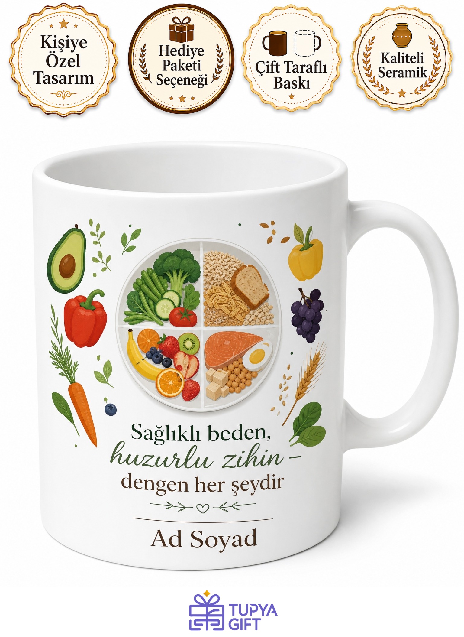 Dengeli Beslenme Temalı Baskılı Kupa Bardak Diyetisyen Hediye Porselen Mug