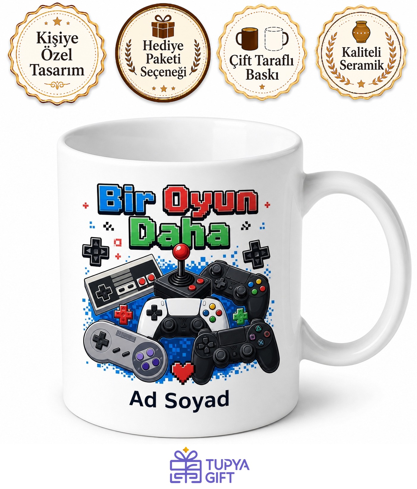 Joystick Temalı Özel Tasarım Baskılı Kupa Bardak Gamer Hediye Porselen Mug