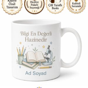 Ortaokul Öğrencisi Hediyesi Eğitim Temalı Özel Baskılı Porselen Kupa Bardak