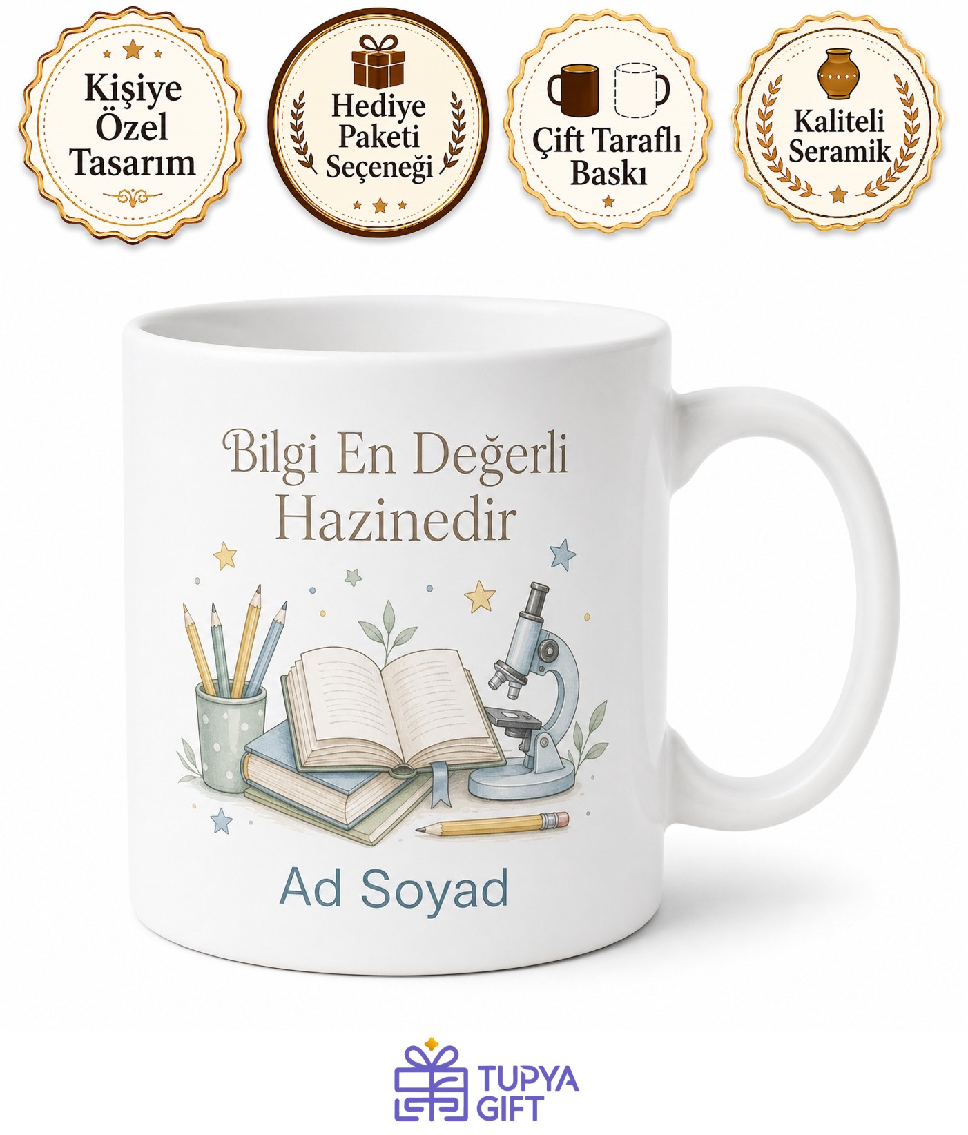 Ortaokul Öğrencisi Hediyesi Eğitim Temalı Özel Baskılı Porselen Kupa Bardak