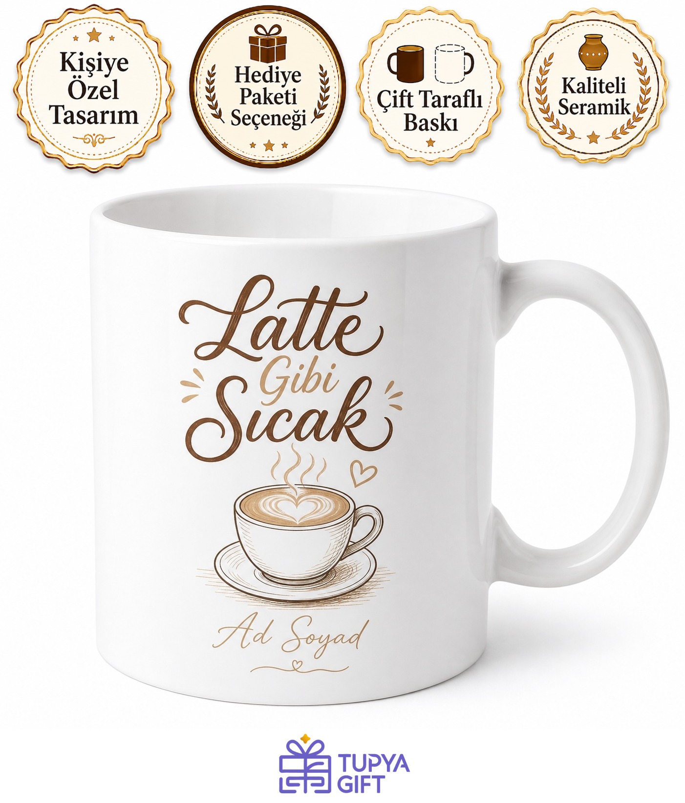Latte Gibi Sıcak Yazılı Baskılı Kupa Bardak Kahve Hediye