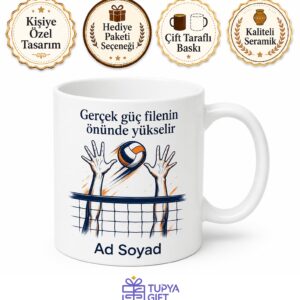 Voleybol Blok Duvar Savunma Gücü Temalı Porselen Kupa Bardak Hediye