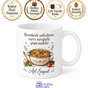 Tencere Yemeği Kaynayan Çizimli Lezzetli Sofralar Kuran Bereketli Kupa Hediye Bardak