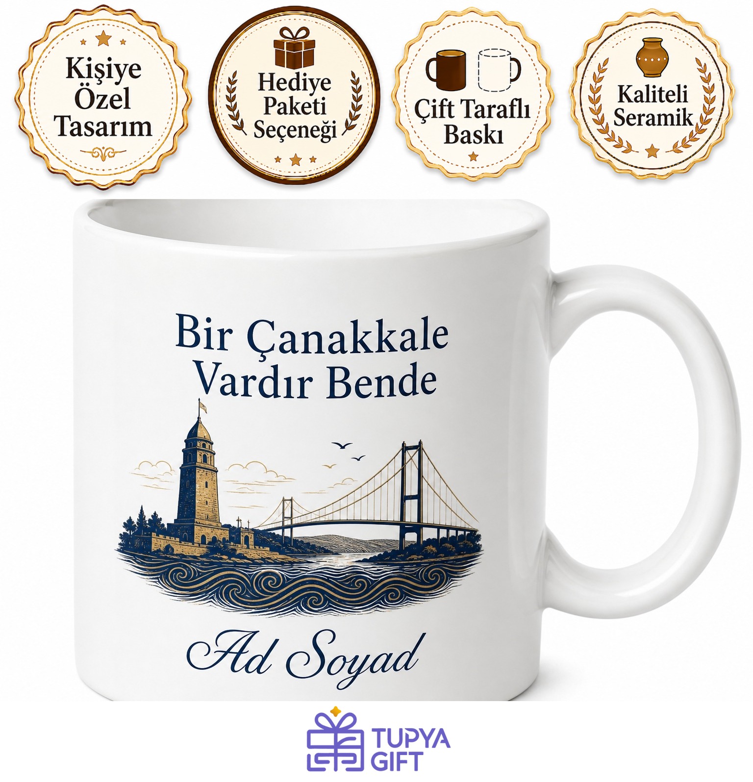 Çanakkale Memleket Temalı Kişiye Özel Baskılı Kupa Bardak Hediye