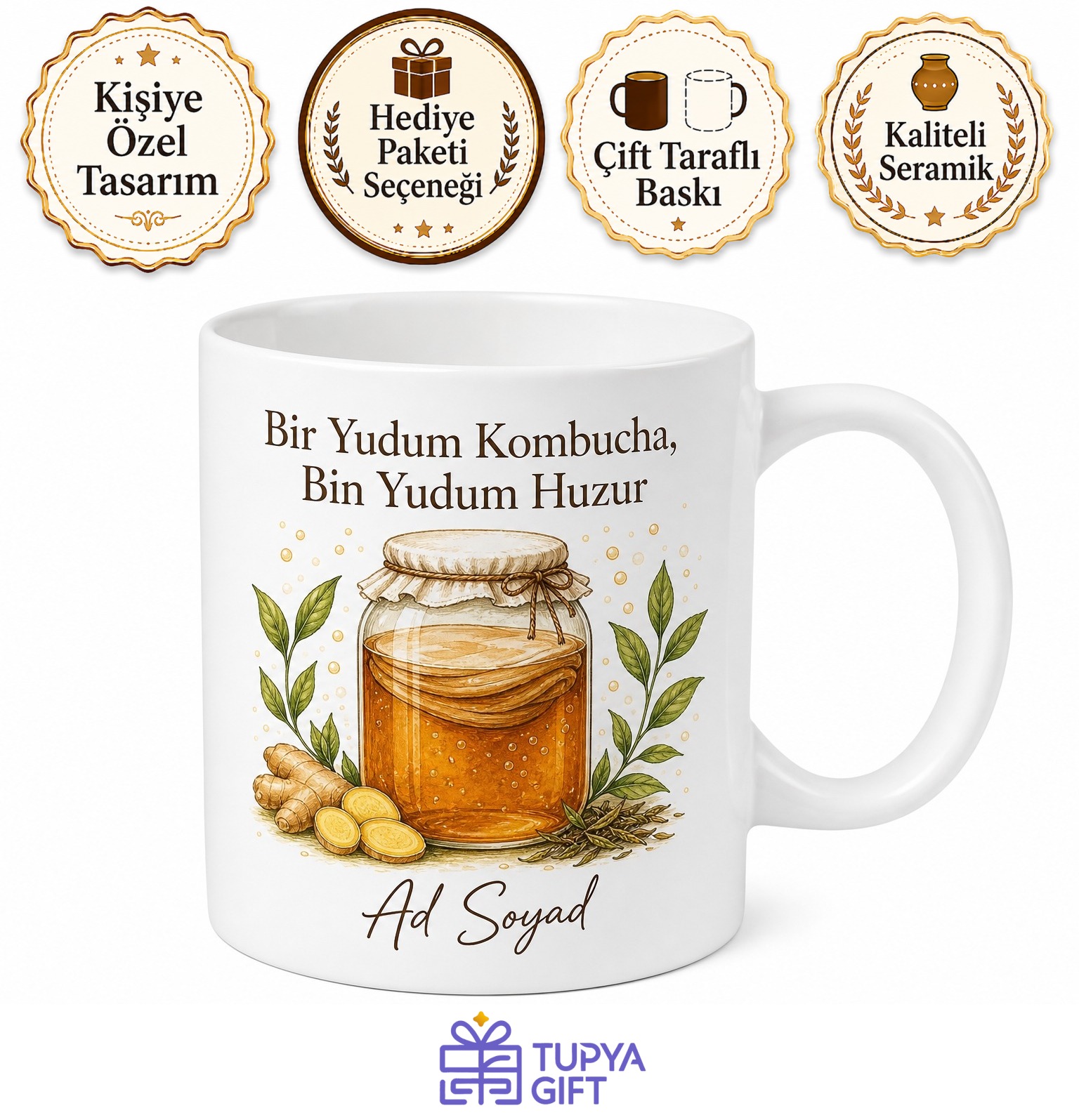 Kombucha Çayı Sevenlere Fermente Mantar Çayı Yeni Trend Kupa Bardak Hediye