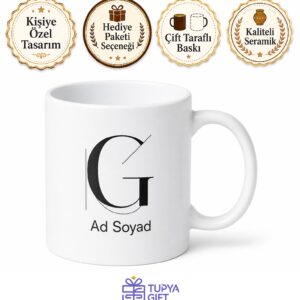 G Harfi Sade ve Modern Tasarımlı Harf Baskılı Hediye Kupa Bardak