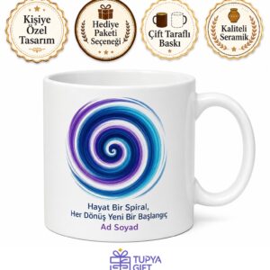 Spiral Desenli Baskılı Kupa Bardak Özel Tasarım Porselen Hediye