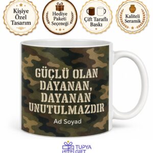 Kamuflaj Desenli Baskılı Kupa Bardak Hediye Askeri Desen Porselen Mug