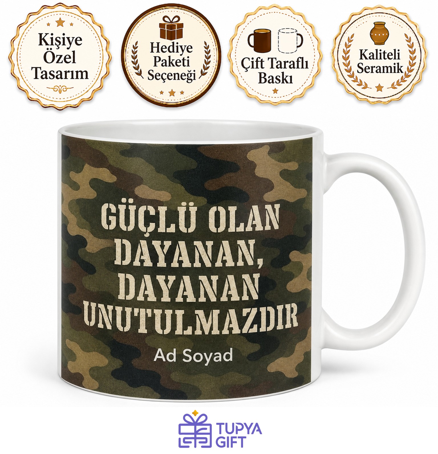 Kamuflaj Desenli Baskılı Kupa Bardak Hediye Askeri Desen Porselen Mug