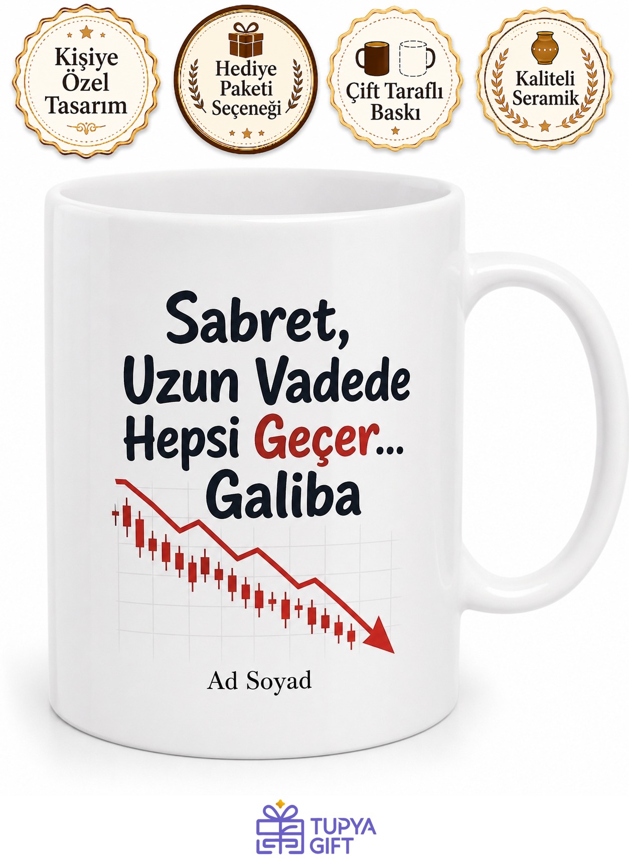 Borsada Kaybeden Arkadaşa Sabır Ve Uzun Vade Beklentisi Esprili Kupa Bardak Hediye
