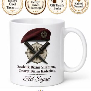Bordo Bereli Askere Özel Operasyon Gizlilik ve Cesaret Temalı Kupa Bardak Hediye