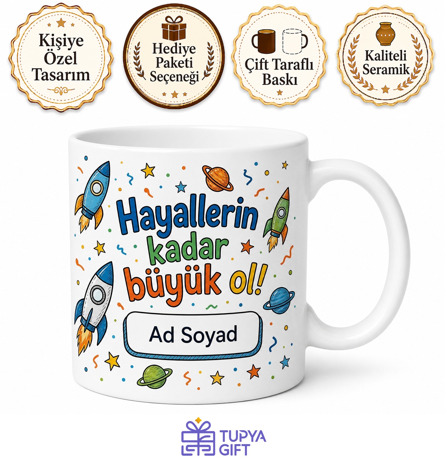 Kişiye Özel Erkek Çocuğu İçin Neşeli Baskılı Kupa Bardak Hediye