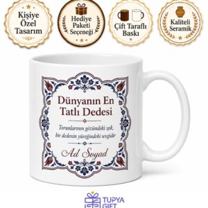 Dünyanın En Tatlı Dedesi Yazılı Geleneksel Desenli Kupa Bardak Hediye