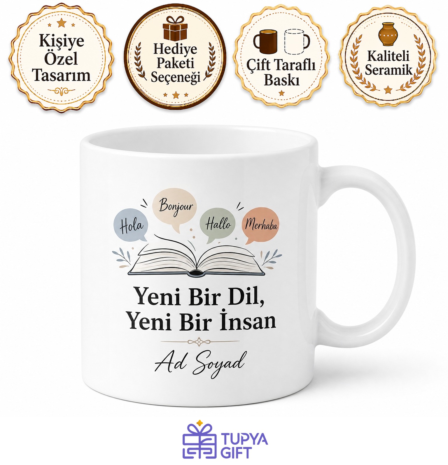 Dil Kursuna Gidenlere Yeni Bir Dil Yeni Bir İnsan Başarı Kupası Hediye Bardak