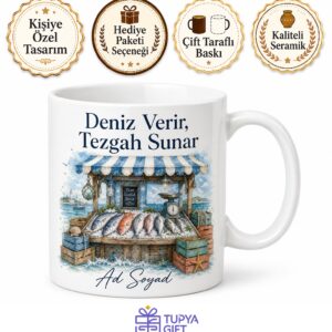 Balıkçı Tezgahı Temalı Baskılı Kupa Bardak Hediye Porselen Mug