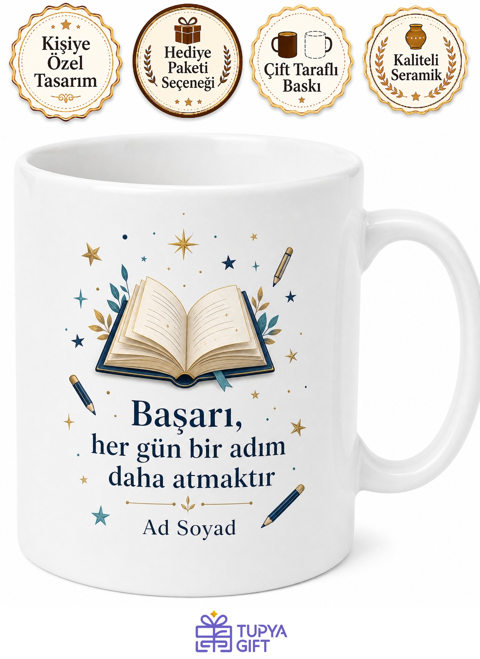 Çalışkan Öğrenci İçin Mesajlı Hediyelik Baskılı Kupa Bardak Ders Motivasyonu Hediyesi