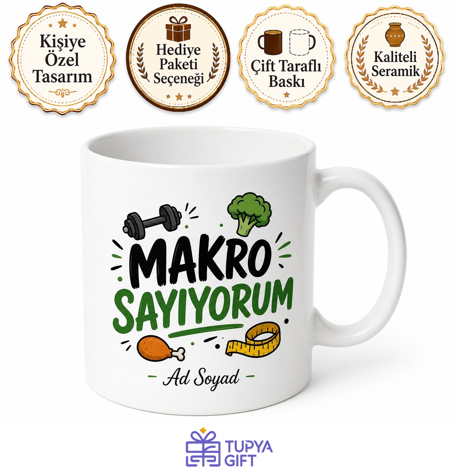 Makro Sayıyorum Yazılı Komik Kupa Bardak Diyet Hediye Espri Mug