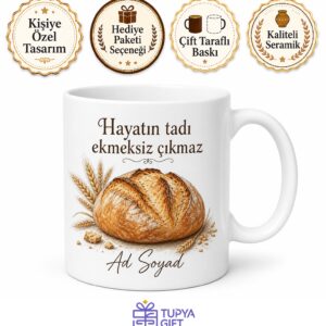 Somun Ekmek Temalı Baskılı Kupa Bardak Hediye Ekmek Severler İçin Özel Tasarım