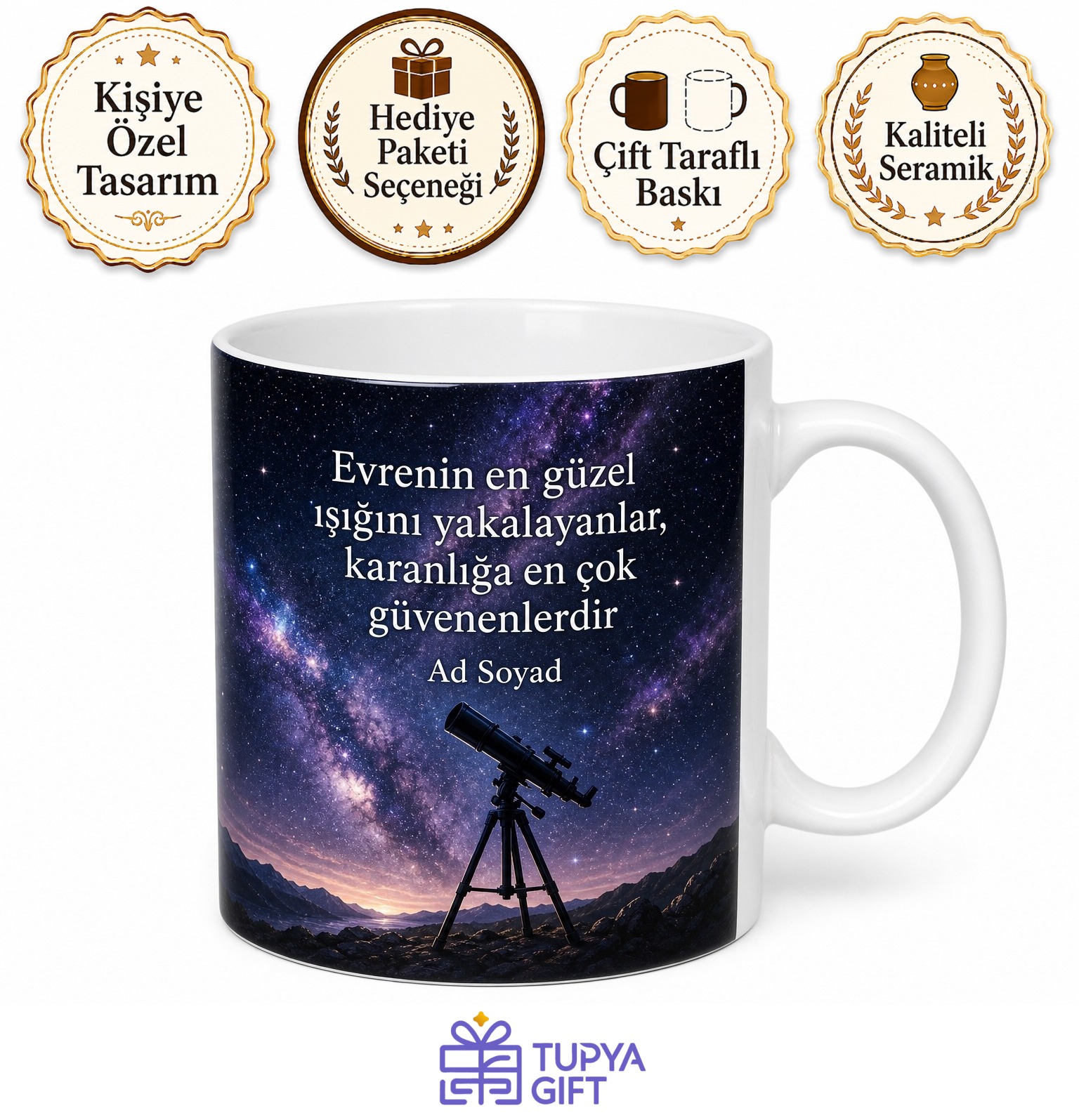 Astrofotoğrafçı Samanyolu Galaksisi Teleskop Uzay Temalı Porselen Kupa Bardak Hediye