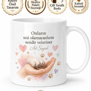 Veteriner Hediyesi Hayvan Sevgisi Temalı Özel Tasarım Baskılı Porselen Kupa Bardak