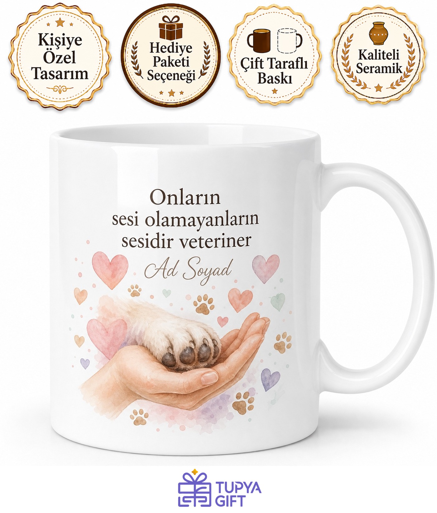 Veteriner Hediyesi Hayvan Sevgisi Temalı Özel Tasarım Baskılı Porselen Kupa Bardak