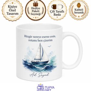 Tekne Temalı Baskılı Kupa Bardak Denizci Hediye Porselen Mug