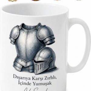 Zırh ve Miğfer Çizimli Dışarıya Karşı Kapalı İçinde Yumuşak Kupa Bardak Hediye
