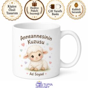 Anneannesinin Kuzusu Yazılı Bebek Çocuk Kupası Porselen Bardak Hediye