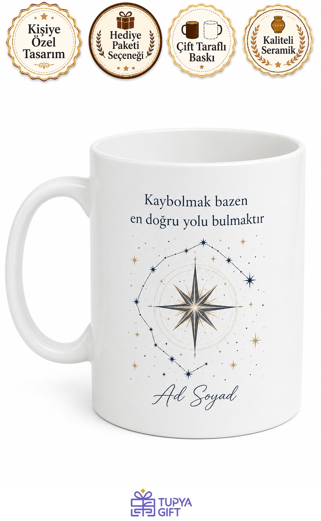 Kutup Yıldızı Çizimli Yönünü Bulamayanlara Rehber Olan Kupa Bardak Hediye
