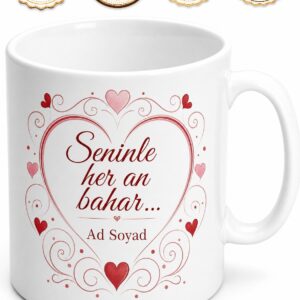Aşk Temalı Kalp Desenli Baskılı Kupa Bardak Sevgiliye Özel Hediye