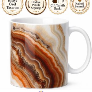 Akik Taşı Deseni Baskılı Kupa Bardak Porselen Hediye Mug Özel Tasarım