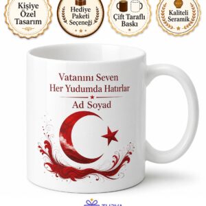 Ay Yıldız Temalı Tasarım Baskılı Kupa Bardak Türk Bayrağı Hediye