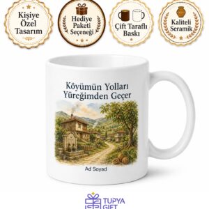 Nostaljik Köy Temalı Baskılı Kupa Bardak Özel Tasarım Hediye