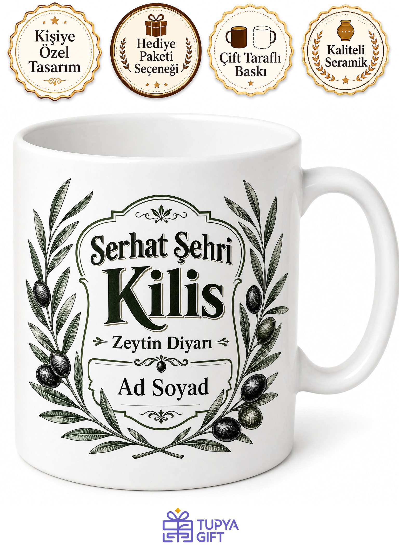 Kilis Taraftarına Yeşil Siyah Serhat Şehri Zeytin Diyarı Kupa Bardak Hediye