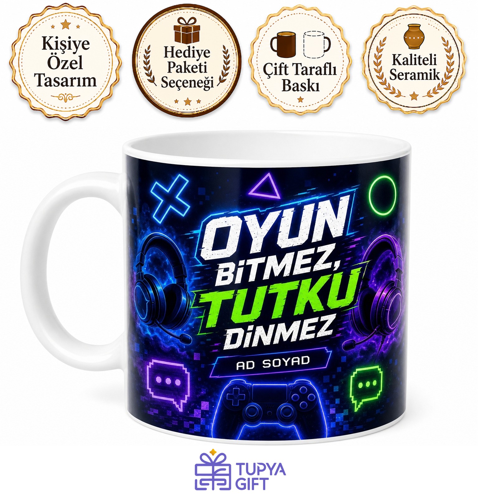 E-Spor Turnuva Destek Twitch Yayını Canlı Sohbet Temalı Porselen Kupa Bardak Hediye