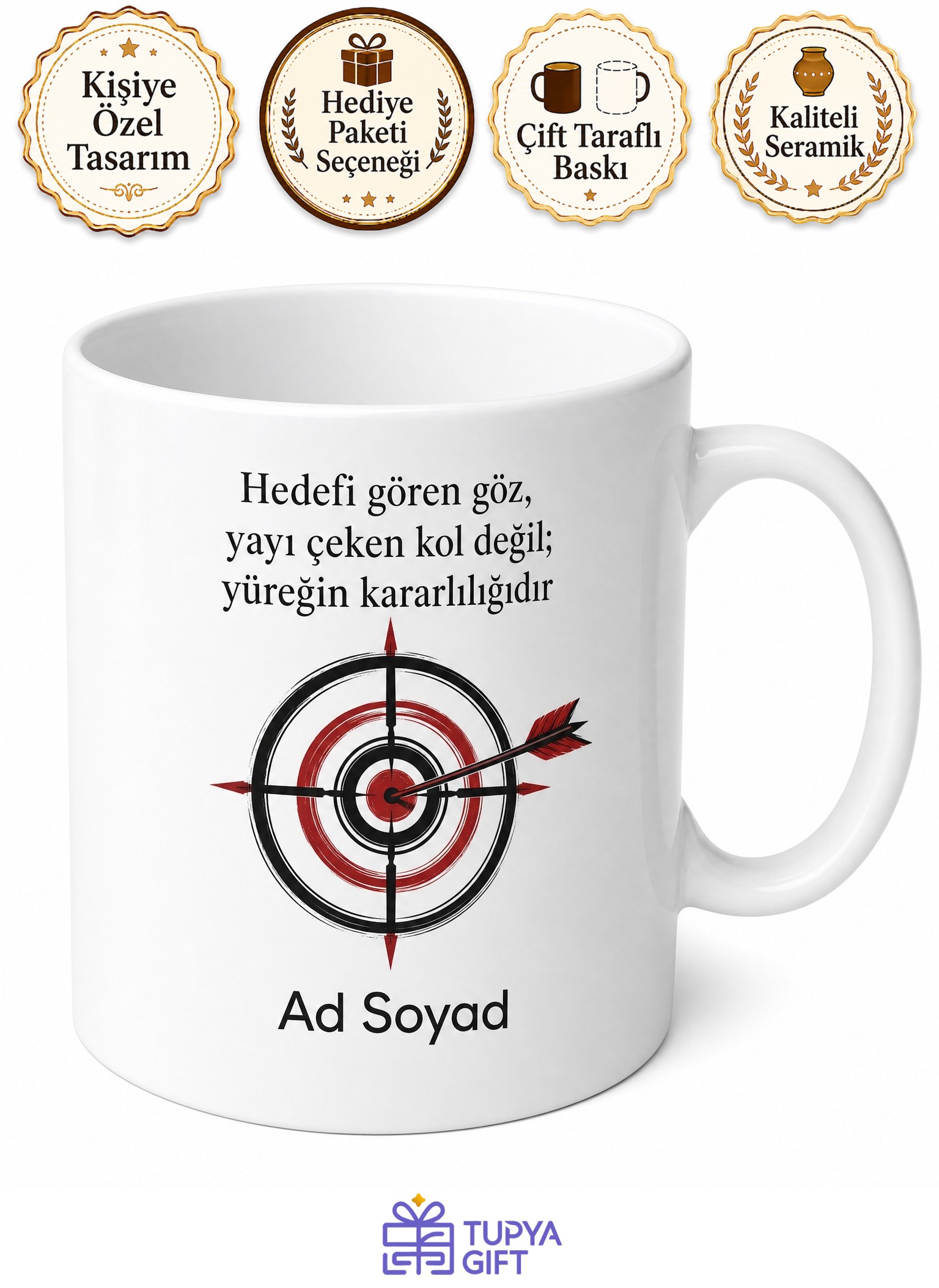 Okçu Arkadaşa Nişangah ve Ok Tasarımlı Kupa Bardak Hediye