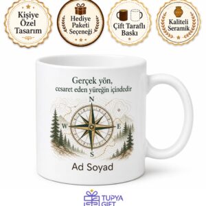 Oryantiring Harita Pusula Doğada Yön Bulma Temalı Kupa Bardak Hediye